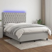 Κρεβάτι Boxspring με Στρώμα & LED Αν.Γκρι 140x200εκ. Υφασμάτινο