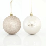 Eurolamp Μπάλες Πλαστικές Φ8cm (2 Περλέ - 4 Glitter) Σετ 6τμχ. Εκρού-Μπεζ 600-42646