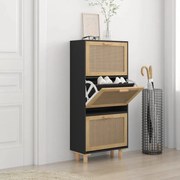 vidaXL Παπουτσοθήκη Μαύρη 52x25x115 εκ Επεξεργασμένο Ξύλο&amp;Φυσικό Ρατάν