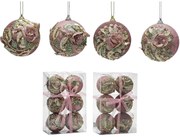 Χριστουγεννιάτικη Μπάλα Ροζ 80mm Σετ 6Τμχ Σε 2 Σχέδια