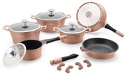 Σετ μαγειρικά σκεύη Royalty Line RL-ES1014M Copper, Χυτοπρεσαριστό αλουμίνιο, 14 τεμαχίων, Επαγωγή, Μαρμάρινη επίστρωση, Χάλκινο χρώμα