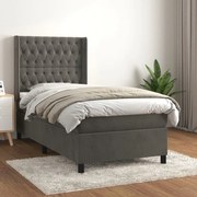 vidaXL Κρεβάτι Boxspring με Στρώμα Σκούρο Γκρι 100x200 εκ. Βελούδινο