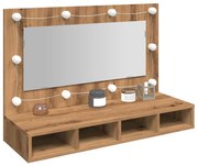 Ντουλάπι με Καθρέφτη και LED σε Χρώμα Δρυός Artisan 90x31,5x62 εκ.