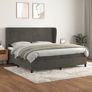 Κρεβάτι Boxspring με Στρώμα Σκούρο Γκρι 200x200 εκ. Βελούδινο - Γκρι