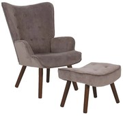 ALMA Πολυθρόνα - Μπερζέρα με Σκαμπό - Υποπόδιο Καρυδί Ύφασμα Velure Καφέ, K/D