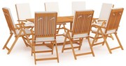 vidaXL Σετ Τραπεζαρίας Κήπου 9 Τεμ. από Μασίφ Ξύλο Teak με Μαξιλάρια
