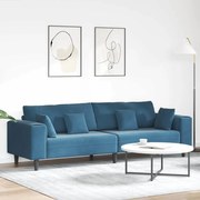 vidaXL Βελούδινος καναπές με μαξιλάρι με μαξιλάρι Μπλε 208 εκ. Βελούδο