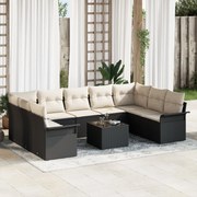 vidaXL Σετ Καναπέ Κήπου 9 Τεμαχίων με Μαξιλάρια Καφέ Πολυ Ρατάν