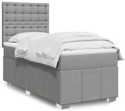 vidaXL Κρεβάτι Boxspring με Στρώμα Ανοιχτό Γκρι 90x190 εκ. Υφασμάτινο