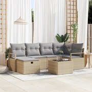 vidaXL Σετ Καναπέ Κήπου 7 Τεμαχίων με Μαξιλάρια Μπεζ Πολυ Ρατάν
