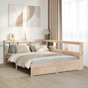 Κρεβάτι Βιβλιοθήκη Χωρίς Στρώμα 135x190 εκ Μασίφ Ξύλο Πεύκου - Καφέ
