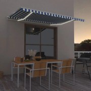 Τέντα Αυτόματη με LED &amp; Αισθ. Ανέμου Μπλε/Λευκό 450 x 350 εκ. - Μπλε