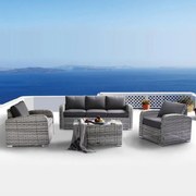 BELMAR Living Set Σαλόνι Κήπου ALU:3Θέσ+2 Πολυθρόνες+Τραπέζι Wicker GreyWhite, Μαξ.Γκρι Σκ.