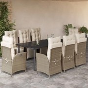 vidaXL Σετ Τραπεζαρίας Κήπου 9 τεμ. Μπεζ Συνθετικό Ρατάν με Μαξιλάρια