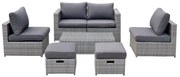 Σετ Κήπου BALI Γκρι Wicker/Μέταλλο Τραπέζι+Καναπές+2 Σκαμπό+2 Καθίσματα