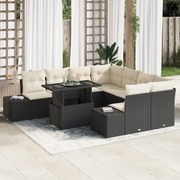 vidaXL Σετ Garden Sofa 9 Τεμαχίων με Μαξιλάρια Μαύρο Πολυ Ρατάν