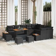 vidaXL Σαλονάκι Κήπου 13 τεμαχίων με μαξιλάρια Μαύρο Πολυρατάν Ακακία