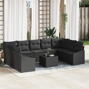 vidaXL Σετ Καναπέ Κήπου 10 Τεμαχίων με Μαξιλάρια Μπεζ Πολυ Ρατάν
