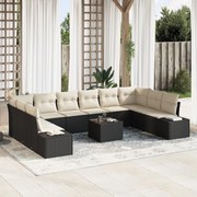 vidaXL Σετ Καναπέ Κήπου 10 Τεμαχίων Με Μαξιλάρια Καφέ Πολυ Ρατάν