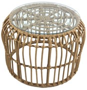 Τραπεζάκι Κήπου ArteLibre ALBIUS Φυσικό Rattan/Μέταλλο/Γυαλί Φ50x35cm