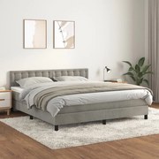 Κρεβάτι Boxspring με Στρώμα Ανοιχτό Γκρι 160x200 εκ. Βελούδινο - Γκρι