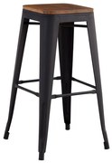 RELIX Wood Σκαμπό Bar, Μέταλλο Βαφή Μαύρο Extra Matte Κάθισμα Dark Oak, Στοιβαζόμενο  42x42 H.76cm Ε5190W,1W