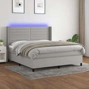 vidaXL Κρεβάτι Boxspring με Στρώμα & LED Αν.Γκρι 180x200εκ. Υφασμάτινο