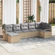 vidaXL Σετ Καναπέ Κήπου 7 pcs Μπεζ Πολυ ράταν