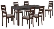 WOODWELL Ε788,1SSIENNA Set (1+6) Τραπεζαρίας - Κουζίνας, Σκούρο Καρυδί, Melamine Greystone,Ύφασμα Μπεζ Table:150x90x74 Chair:45x52x97 Ε788,1S