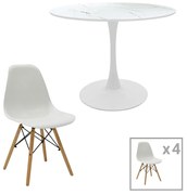 Intrahome Τραπεζαρία EVERESTA-Balou I Intrahome σετ 5τεμ pp-mdf σε λευκό μαρμάρου απόχρωση Φ120x75εκ | SKU: INTRAPA-311112121