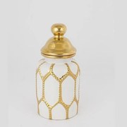 Βάζο Κεραμικό Με Καπάκι 752-20104 12.5x26cm White-Gold Estheti Home Ceramic