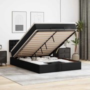 vidaXL Οθωμανικό κρεβάτι με στρώματα &amp; LEDs Μαύρο Faux Leather