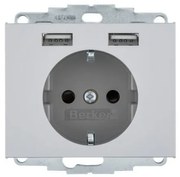 Πρίζα Σούκο με 2xUSB Αλουμίνιο Berker K.5 48037003 Hager-48037003-Αλουμίνιο 48037003