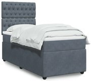 vidaXL Κρεβάτι Boxspring με Στρώμα Σκούρο Γκρι 100x200 εκ. Βελούδινο