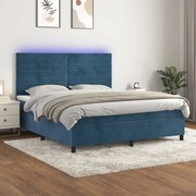 Κρεβάτι Boxspring με Στρώμα &amp; LED Σκ. Μπλε 180x200εκ. Βελούδινο - Μπλε