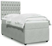 vidaXL Κρεβάτι Boxspring με Στρώμα Ανοιχτό Γκρι 100x200 εκ. Βελούδινο