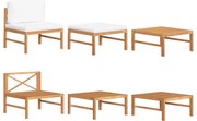 vidaXL Σαλόνι Κήπου Σετ 3 Τεμαχίων Μασίφ Ξύλο Teak με Κρεμ Μαξιλάρια