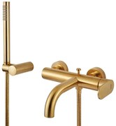 Armando Vicario Slim 500100 Brushed Gold Μπαταρία Λουτρού Με Tηλέφωνο Anticalcare, Eπίτοιχο Στήριγμα Tηλεφώνου &amp; Αθραυστο Σπιράλ