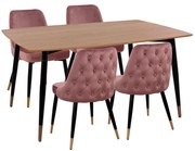 Σετ τραπεζαρίας JOLIE C11198.02 5 τεμ. MDF TOP - Βελούδο Σάπιο μήλο &amp; Μέταλλο Μαύρο 160x90x74 εκ.