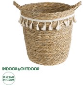 GloboStar® Artificial Garden SANTORINI 20573 Διακοσμητικό Πλεκτό Κασπώ Γλάστρα - Flower Pot Μπεζ με Λευκό Φ26 x Υ28cm