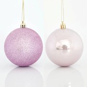 Magic Christmas Μπάλα Πλαστική Ροζ Φ8cm Σετ Με 2 Περλέ Και 4 Glitter 600-42645