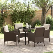 vidaXL Σετ Dining Κήπου 5 Τεμαχίων  με Μαξιλάρια Καφέ Πολυ Ρατάν
