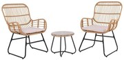 SALSA Yard Set: Τραπέζι + 2 Πολυθρόνες, Μέταλλο Μαύρο, Wicker Φυσικό, Μαξιλάρια Εκρού