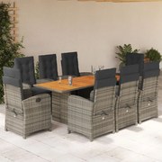 vidaXL Σετ Τραπεζαρίας Κήπου 9 τεμ. Γκρι Συνθ. Ρατάν με Μαξιλάρια