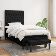 vidaXL Κρεβάτι Boxspring με Στρώμα Μαύρο 90x190 εκ.Υφασμάτινο