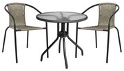 Set Dining Table 3 pieces with table &amp; chairs Camel Grey color