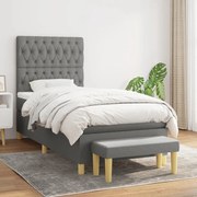 vidaXL Κρεβάτι Boxspring με Στρώμα Σκούρο Γκρι 90x190 εκ. Υφασμάτινο