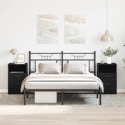 vidaXL Κομοδίνα 2 τμχ Μαύρο Οξιά 40x35x65 εκ Επεξεργασμένο ξύλο