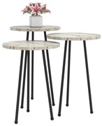 Τραπεζάκι σαλονιού KISSA C18174.01 Σετ 3 τμχ Μελαμίνη Λευκό Μάρμαρο και Μαύρα Μεταλλικά πόδια 33x33x53 εκ.