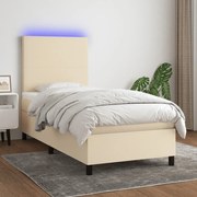 ΚΡΕΒΑΤΙ BOXSPRING ΜΕ ΣΤΡΩΜΑ &amp; LED ΚΡΕΜ 90X200 ΕΚ. ΥΦΑΣΜΑΤΙΝΟ 3134690